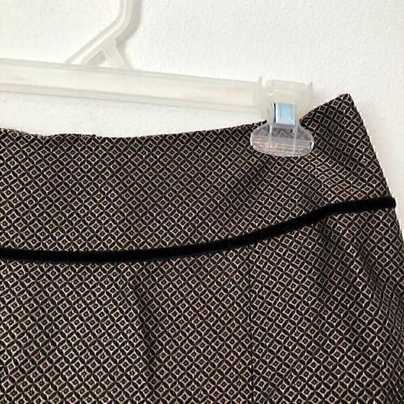 ANN TAYLOR Gold Tan ish Black Jacquard SILK Blend Velvet Velour A-Line Skirt 4 - Picture 2 of 6